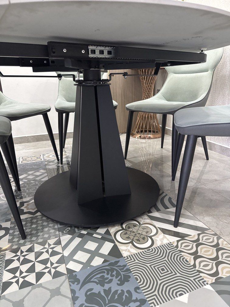 Dining Table (Category: Tables & Sets) located in Singapore. Submitted by gentlemensvaletsg (Listing ID 1424756221, Image 2). Description: About 50kg Very good condition 6x chairs very strong legs material is washable Can covert into smaller table about 1.2 m see picture for more info Price can nego don’t worry. Need to move fast !! ($30 per Chairs if sold separately).