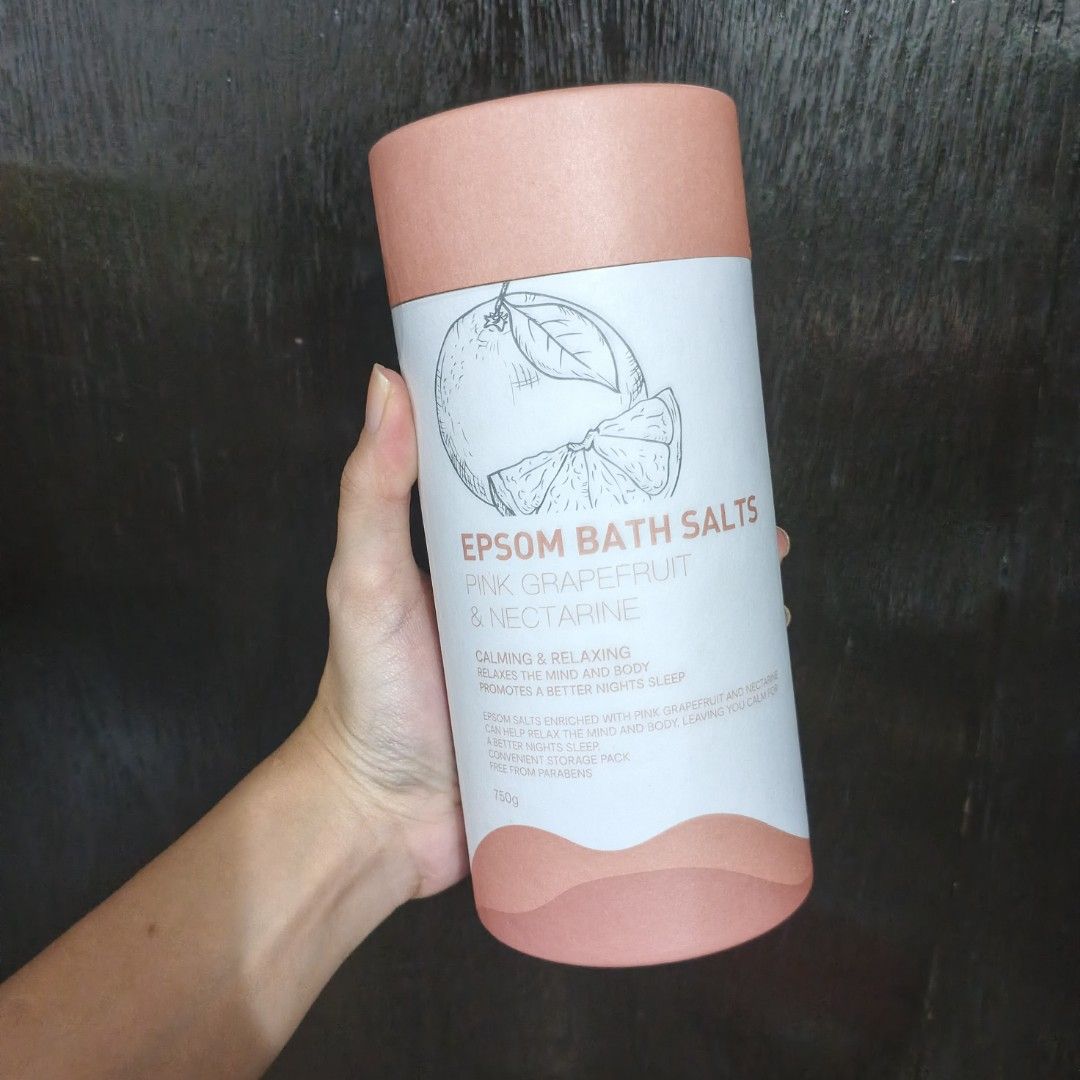 Epsom Bath Salts Pink Grapefruit & Nectarine (Category: Bath) located in Santa Rosa. Submitted by elle7777 (Listing ID 1424707819, Image 1). Description: Epsom bath salts with pink grapefruit and nectarine scent. It is designed to calm and relax, promoting better sleep. Ingredients include magnesium sulfate, citrus grandis, and prunus persica nectarina fruit extract. Directions: Pour a generous amount into warm running water to dissolve. Made in 