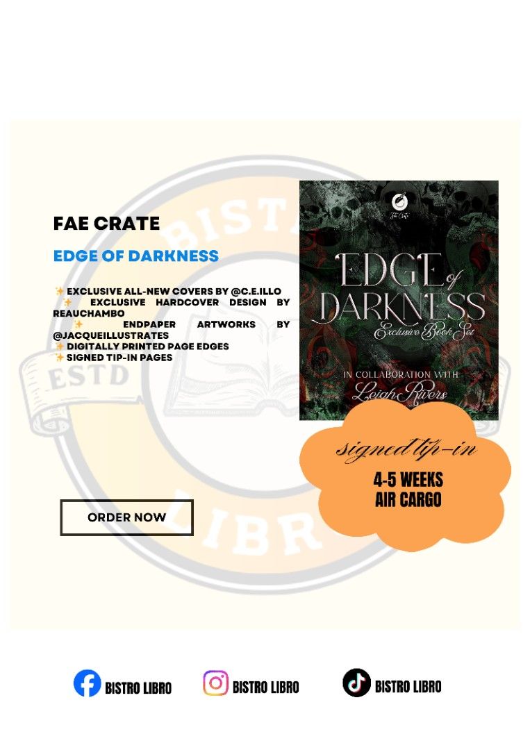 [FAE CRATE] EDGE OF DARKNESS (Category: Storybooks) located in Mainit. Submitted by lebistrolibro23 (Listing ID 1424754803, Image 1). Description: IN TRANSIT TO WAREHOUSE ETA TO PH: 3-5 MONTHS AFTER SHIP OUT ‼️local sf not included‼️ 💲maya/bpi/gotyme 📍Mindanao.