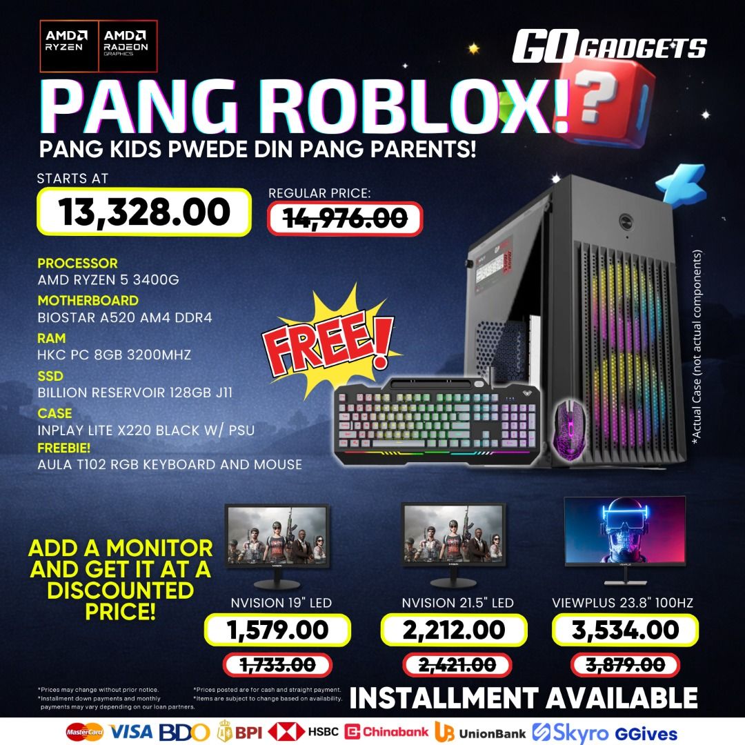 Gaming PC - Ryzen 3 to 7 Bundles! (Category: Desktops) located in Makati City. Submitted by z1on_020 (Listing ID 1424739652, Image 3). Description: Naghahanap ng budget PC? Dito na tayo sa subok na. Bagsak presyo ngayon ang buong Ryzen lineup natin. May pang-work, school, at gaming. Ang aming PC packages start at 12,239 only. Plus, may libre ka pang RGB keyboard at mouse sa lahat ng promo units natin. Punta na sa store para ma-test ang units! VIS