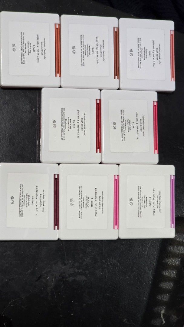 Glossier Plush Blush (Category: Makeup) located in Cavite. Submitted by fortruffles (Listing ID 1424783665, Image 3). Description: original price 1800php (not incl. international shipping) brand new ★ SOAR - bright pink BURST - bright red /reserved BILLOW - lavender BLOOM - cool baby pink PLUME - a rich plum /reserved BEAM - soft peach swatched (used a brush) GALE - tawny pink [sold] PUFF - light pink [sold] discount if you buy 2 or more ~ dm me.