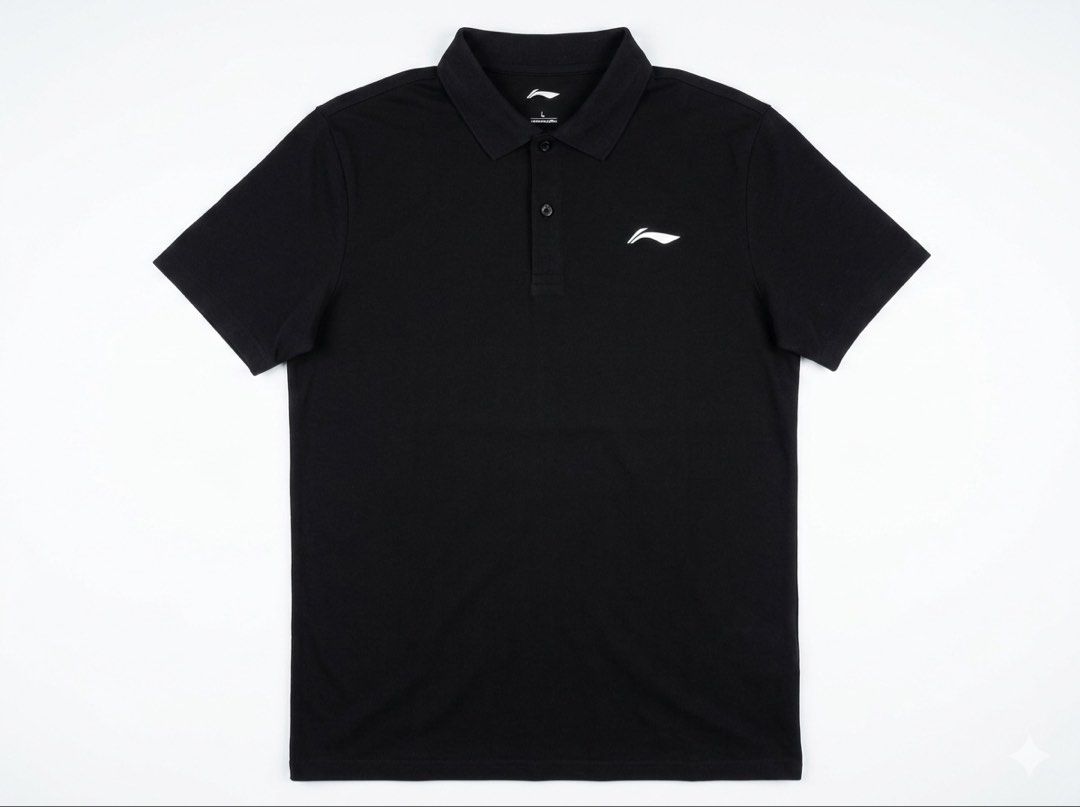 Li-Ning Black Polo Shirt (Category: Tshirts & Polo Shirts ) located in Midsayap. Submitted by fivelyyy (Listing ID 1424732004, Image 1). Description: NO FLAWS BRAND NEW CONDITION - Embroidered logo on chest - Large on tag - with wash tag and extra button - qr code✔️ DIMES: 27x19.