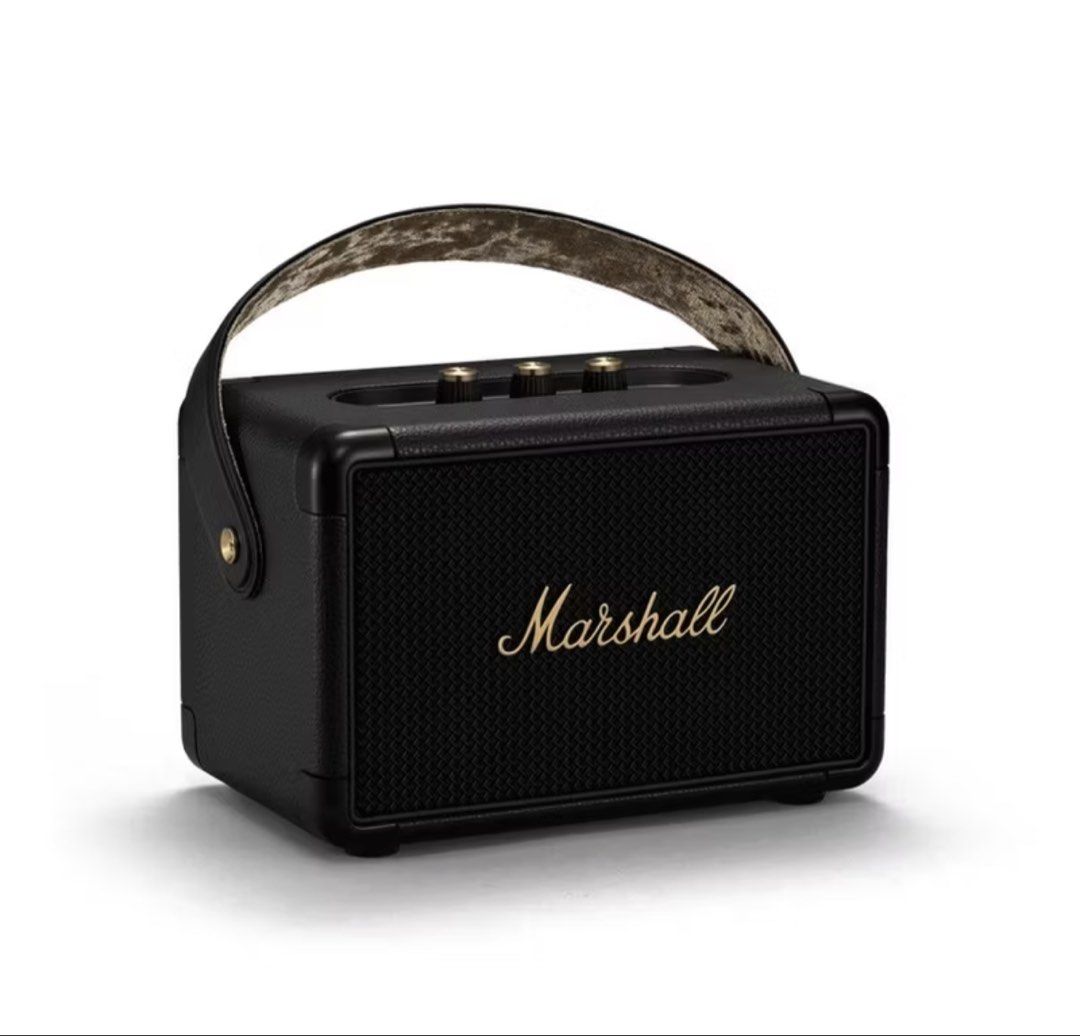 Marshall Killburn II (2) (Category: Soundbars, Speakers & Amplifiers) located in Quezon City. Submitted by loveeedbyrl (Listing ID 1424827942, Image 1). Description: Black Marshall Killburn II portable Bluetooth speaker with a handle. It has gold-colored control knobs on top and the Marshall logo on the front. It is suitable for listening to music at home or on the go. Still nego & lightly used onlyy :) .