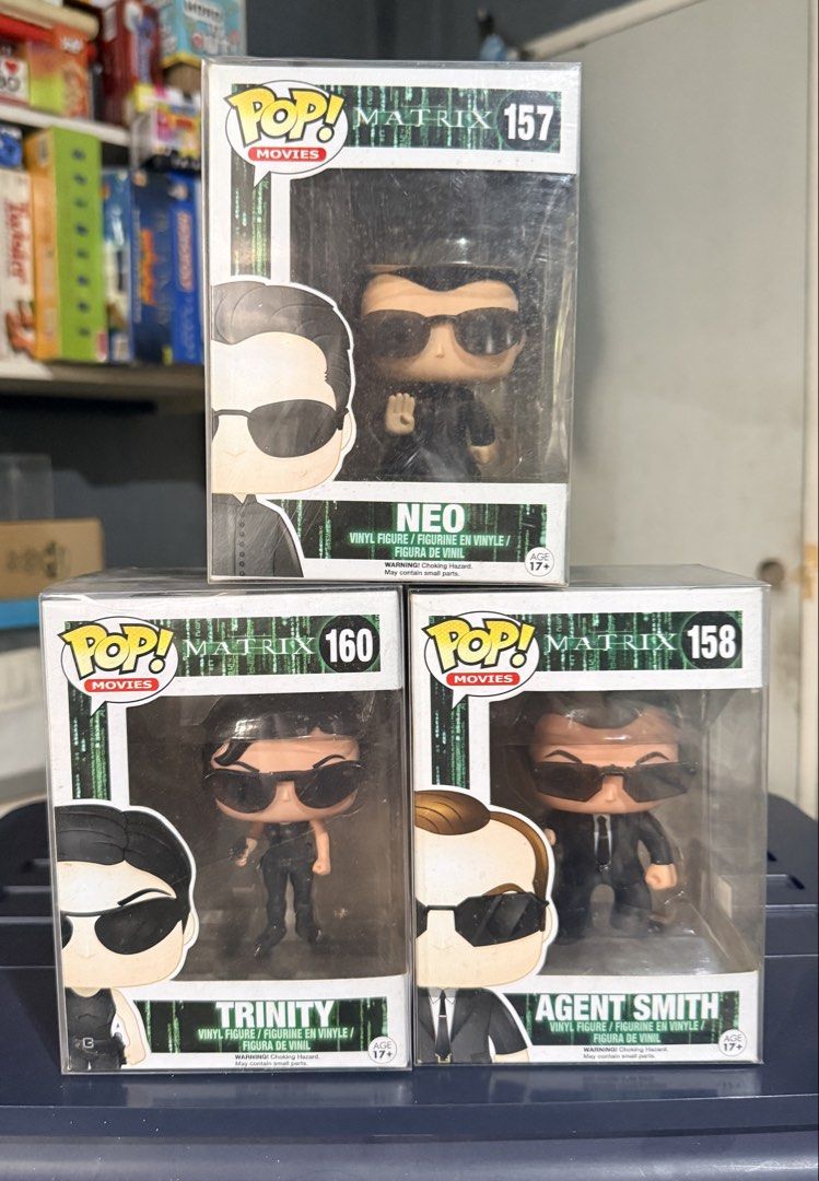 MATRIX OG FUNKO POP SET (Category: Designer & Blind Box Toys) located in Quezon City. Submitted by butingthingsmanila (Listing ID 1424757265, Image 1). Description: Matrix OG Funko Pop Set All with protectors ₱6500 QC area location MOP: BDO bank transfer Delivery: LBC or Lalamove at buyer’s expense and risk.