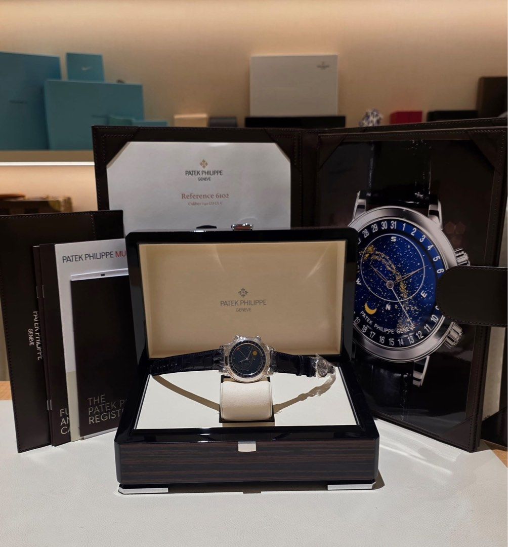 Patek Philippe Celestial "Blue Dial" Platinum 44mm, 6102P (Category: Watches) located in Singapore. Submitted by j.pendulum (Listing ID 1418052165, Image 2). Description: . 💯 For Sale ⌚️ Patek Philippe Celestial Platinum 🗝 Reference: 6102P . 📦 Pre-owned, Good Condition 📦 Comes with full set 📦 Dated 2019 . 💰 Retail Price: SGD$517,000.00 📉 Retail Price less -20% discount . ✅ Our Price: SGD$418,800.00 . 💳 Payment via Visa/MasterCard/Amex wel