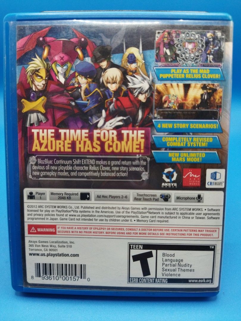 PSVITA BlazBlue: Continuum Shift EXTEND ( USA ) (Category: PlayStation) located in Mandaluyong City. Submitted by sykarla1 (Listing ID 1424787790, Image 3). Description: PSVITA game Pre owned R- ( USA ) good working condition Cash on delivery available via lalamove meet up available mandaluyong near by please fallow in FB page; Gamers hub Note For customer trust & confidence we Send actual video/ picture before We ship. Thank you .