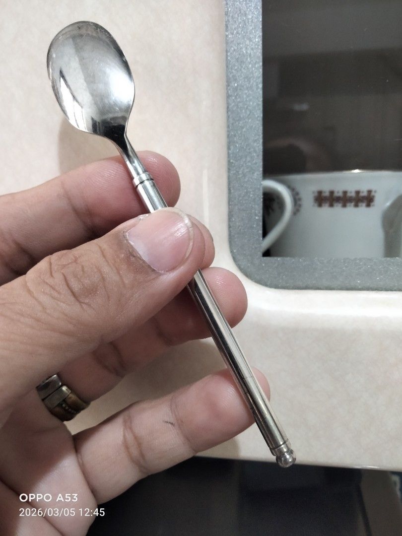 Silver Spoon 17.5 grams (Category: Dinnerware & Cutlery) located in Carmona. Submitted by rpute (Listing ID 1424742218, Image 2). Description: Small stainless steel spoon. It has a long, slender handle with a rounded end. The spoon's bowl is oval-shaped. Perfect for stirring coffee or tea..