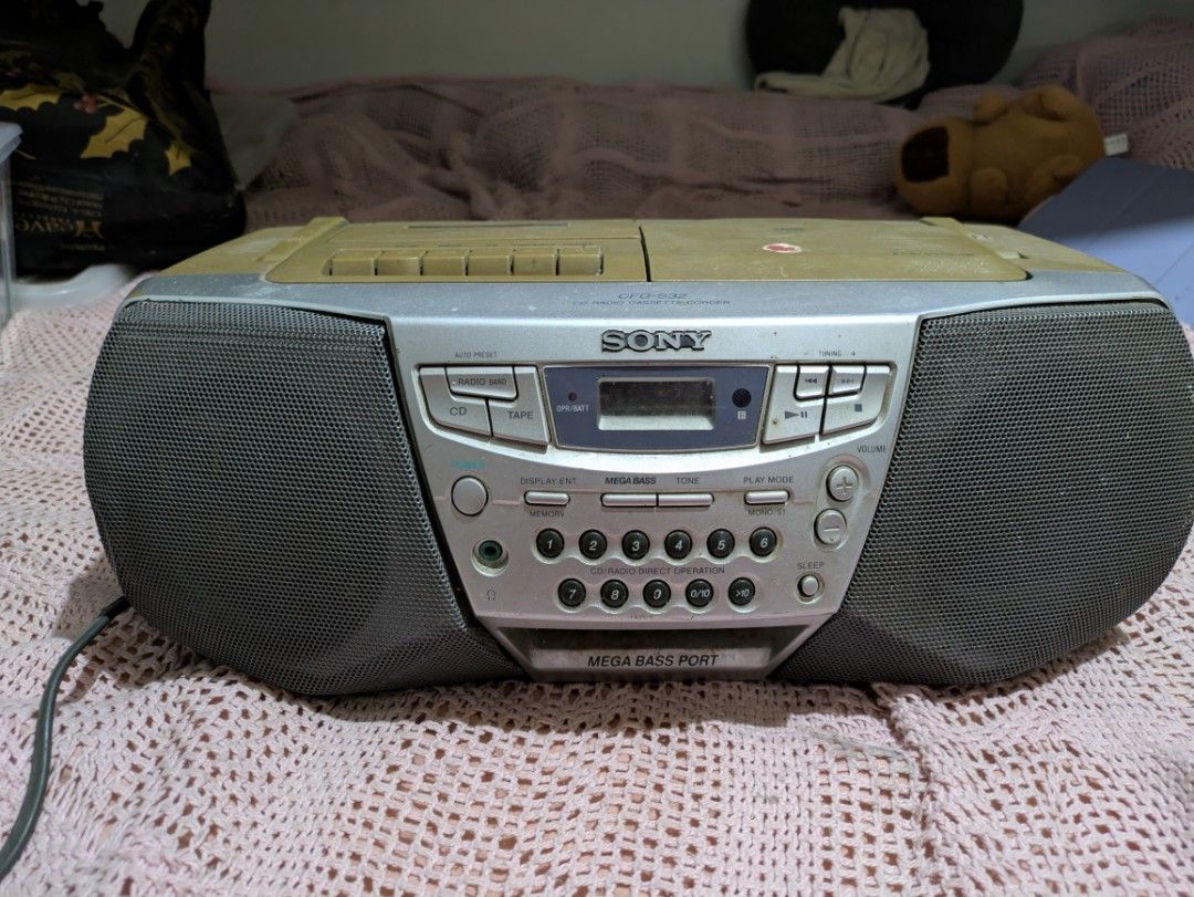 Sony CFD-S32 cassette/CD player (Category: Portable Music Players) located in Quezon City. Submitted by itsluisyall (Listing ID 1424855892, Image 1). Description: CFD-S32 CD radio cassette-recorder 120V (need transformer) with power as is CD as is tape.