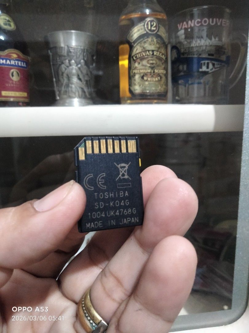 Toshiba 4GB SDHC Memory Card (Category: Memory & SD Cards) located in Carmona. Submitted by rpute (Listing ID 1424877024, Image 2). Description: Toshiba SDHC memory card with 4GB capacity. The model is SD-K04G. Made in Japan. It has a lock switch on the side. The card is black in color..
