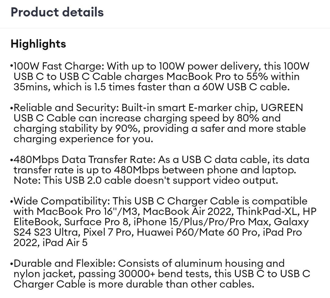 UGREEN O.5M USB-C cable-Brand new446429472804710403