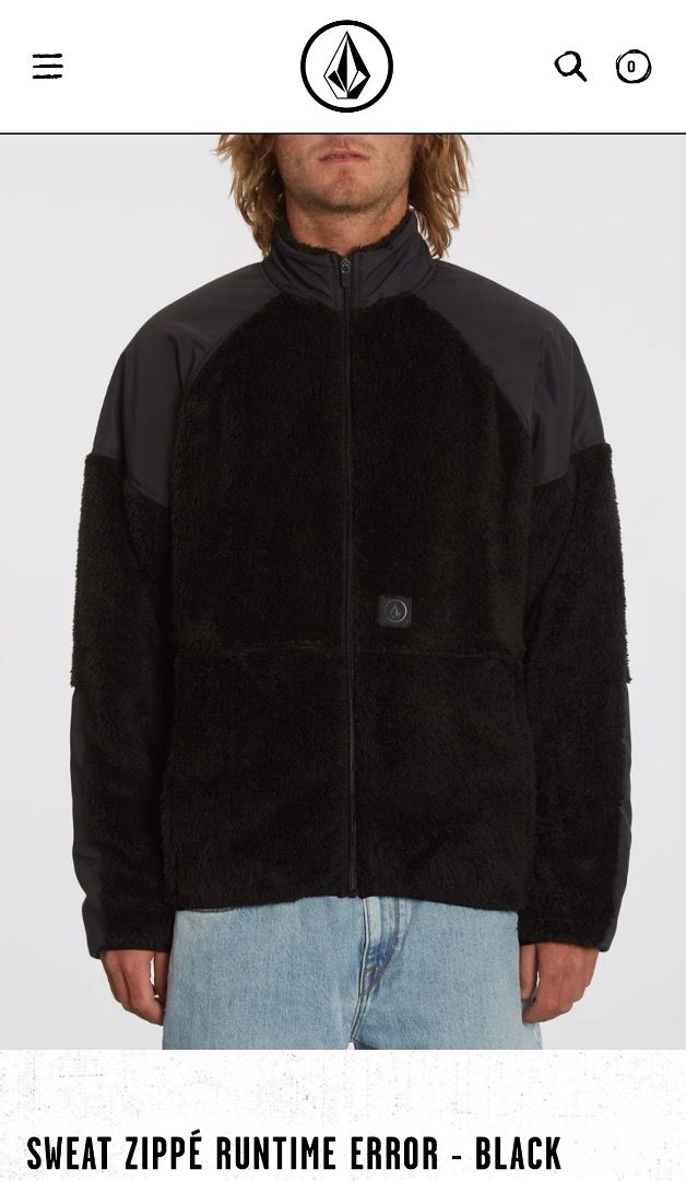 VOLCOM Runtime error zip (Category: Hoodies) located in Trece Martires City. Submitted by cozycorner_ (Listing ID 1424875392, Image 1). Description: 25x29.5 Excellent condition Features: ● Men's sherpa zip-up sweatshirt ● Stand-up collar ● Raglan sleeves ● Weight: 270 g ● Polyester panels on upper sleeves and elbows ● Volcom Earth Tripper silicone patch on the front ● Handwarmer pockets ● Woven label on the side seam ● Volcom outdoor finish Trece