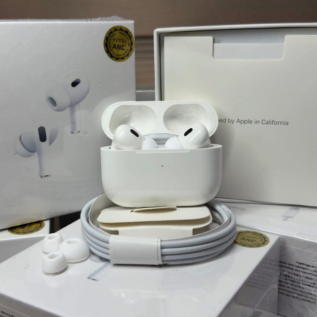AirPods Pro 2nd Generation (Category: Earphones) located in Manila. Submitted by nhh_accessories (Listing ID 1424931502, Image 1). Description: Apple AirPods Pro 2nd Generation. Includes the charging case, extra ear tips, and a charging cable. The box is also included. Features Active Noise Cancellation (ANC)..