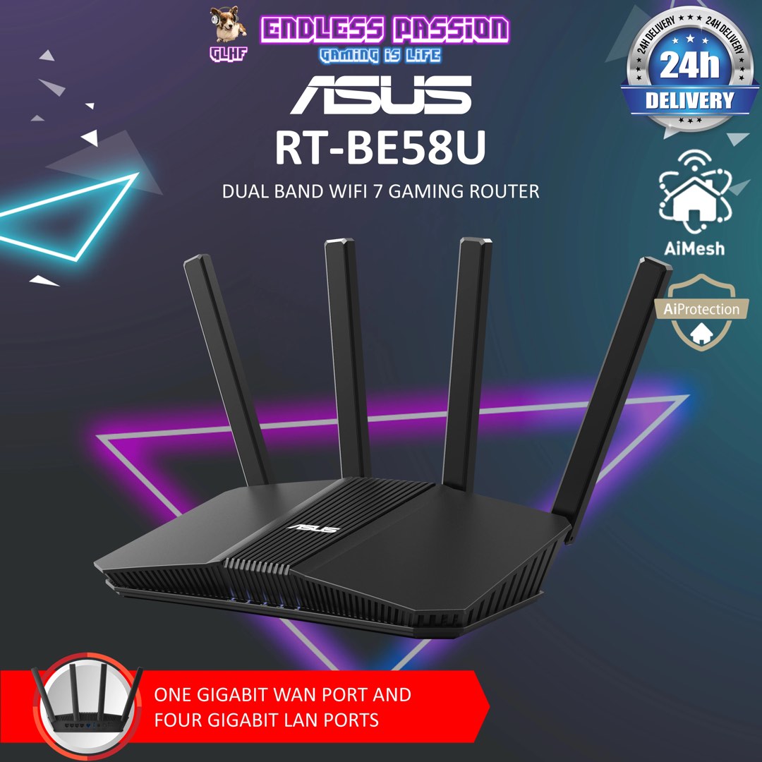 ASUS RT-BE58U Dual Band WiFi 7 Gaming Router, Computers & Tech, Parts ...