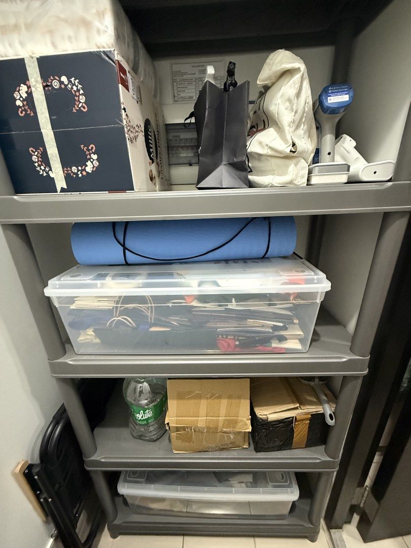 Brand new Storage Rack (Category: Storage Boxes & Baskets) located in Mandaluyong City. Submitted by lulubelle86 (Listing ID 1425022781, Image 1). Description: Sturdy Virgin Plastic 5-layer storage rack. Width: 15 inches Length: 35 inches Can hold 750 lbs weight Unassembled.