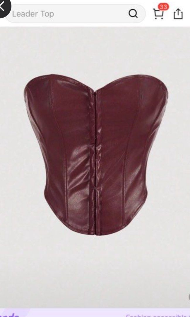 Burgundy Corset Top (Category: Others Tops) located in Pasig City. Submitted by declutterwithh (Listing ID 1424984406, Image 1). Description: Burgundy Corset Top Faux Leather RFS: Wrong size.
