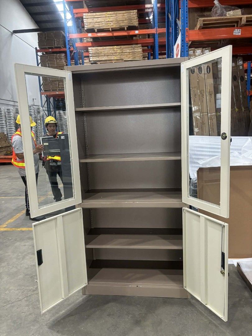 CANCELLED ORDER Astra Taurus 2 Door Swing Half Glass Steel Cabinet (Category: Shelves, Cabinets & Racks) located in Quezon City. Submitted by wcfhomeandoffice (Listing ID 1424971456, Image 3). Description: Astra Taurus 2-door swing half-glass steel cabinet. Features a storage cabinet with swing glass and metal doors. Made of cold-rolled steel plate (SPCC) with a powder coating finish. Dimensions are 1850x900x400mm. Includes 2 keys. Promo price is