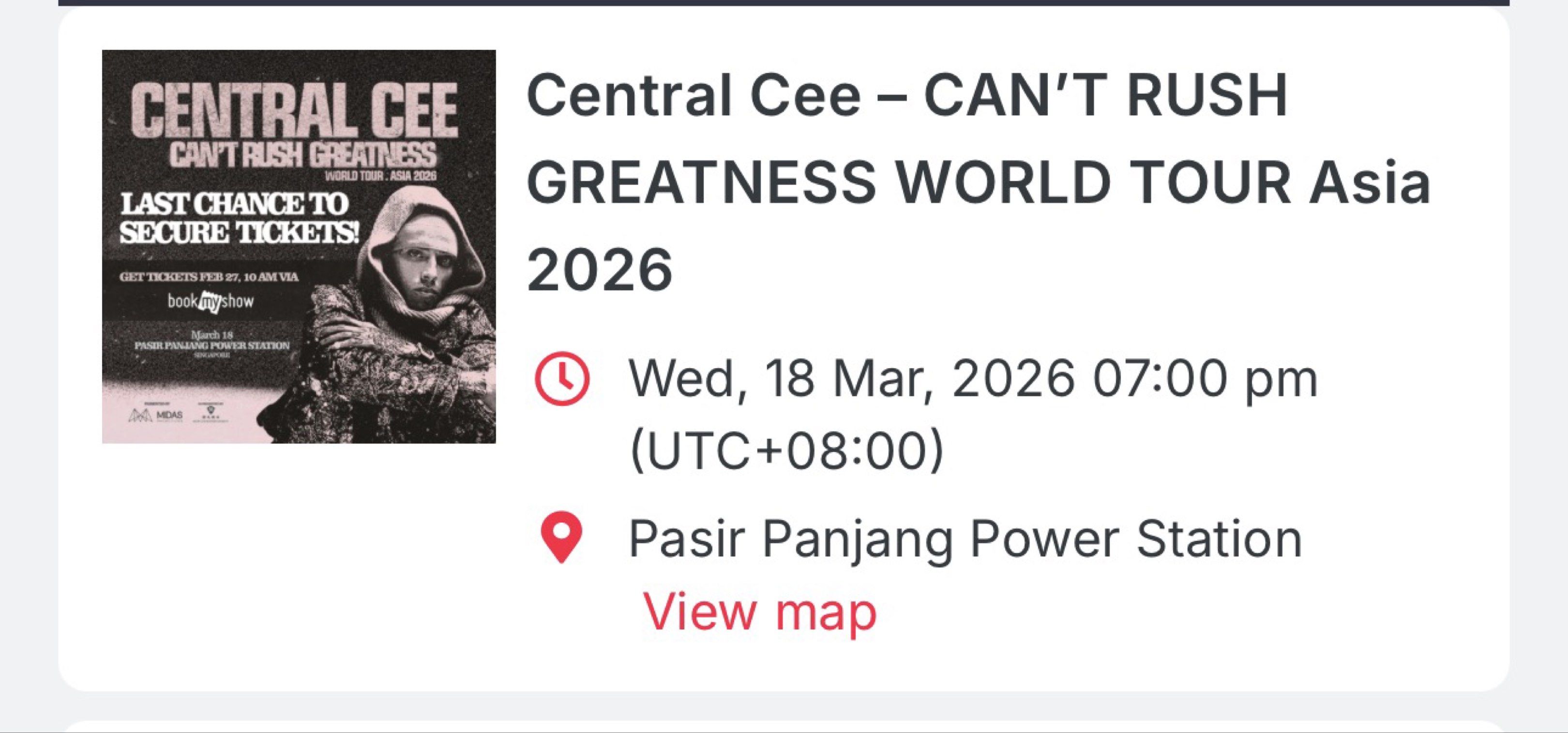Central Cee - CAN'T RUSH GREATNESS World Tour Asia 2026, Tickets ...
