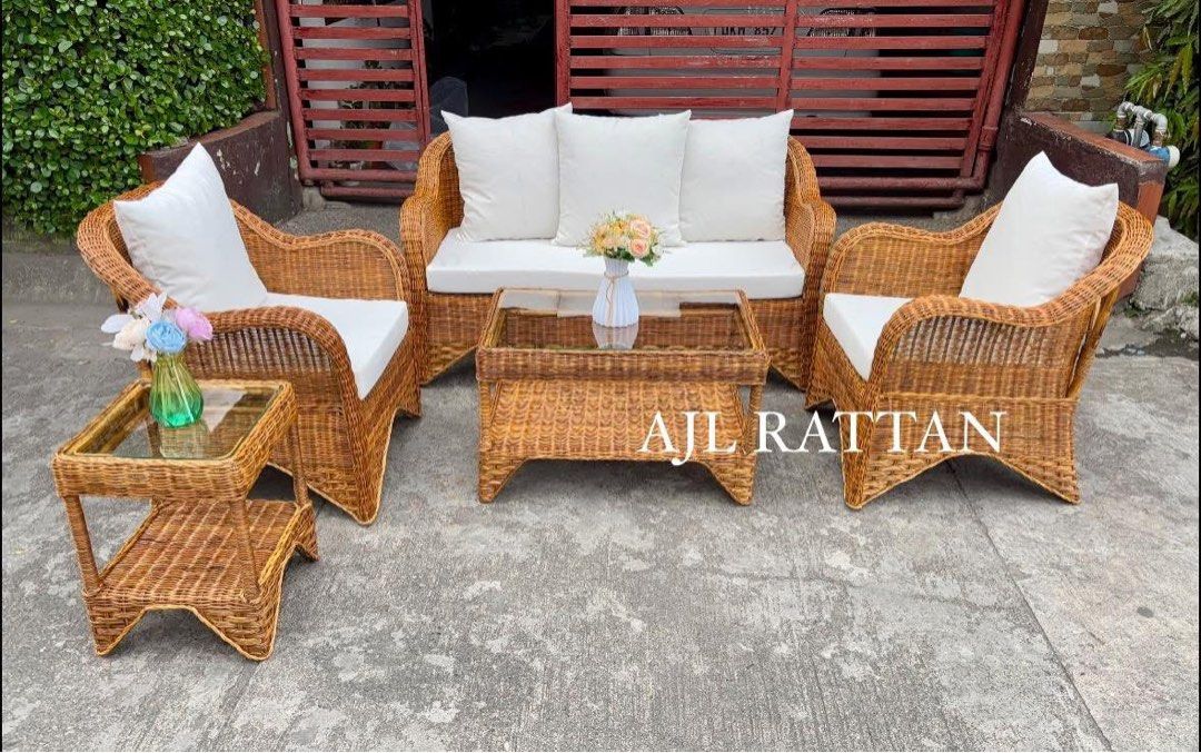 Cinderella Native Rattan Minimalist Sala Set (Category: Sofas) located in Caloocan City. Submitted by declutter.cal (Listing ID 1425027045, Image 2). Description: ✅ Native Rattan ✅ Made to Order ✅ Factory price, not reseller and such ✅ For fabric of the cushions - we have choices for you ✅ Color of Sala set - may other choices po for Made to Order ✅ 5 pieces as set ✅ Uratex Cushion ✅ Pillows and top glass already included ✅ Best price we can offe