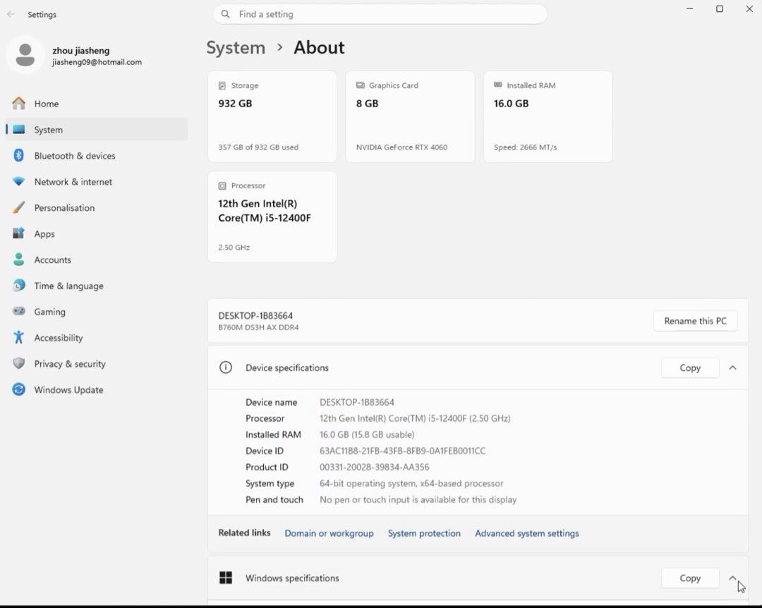 Desktop PC - 12th Gen Intel i5-12400F, RTX 4060