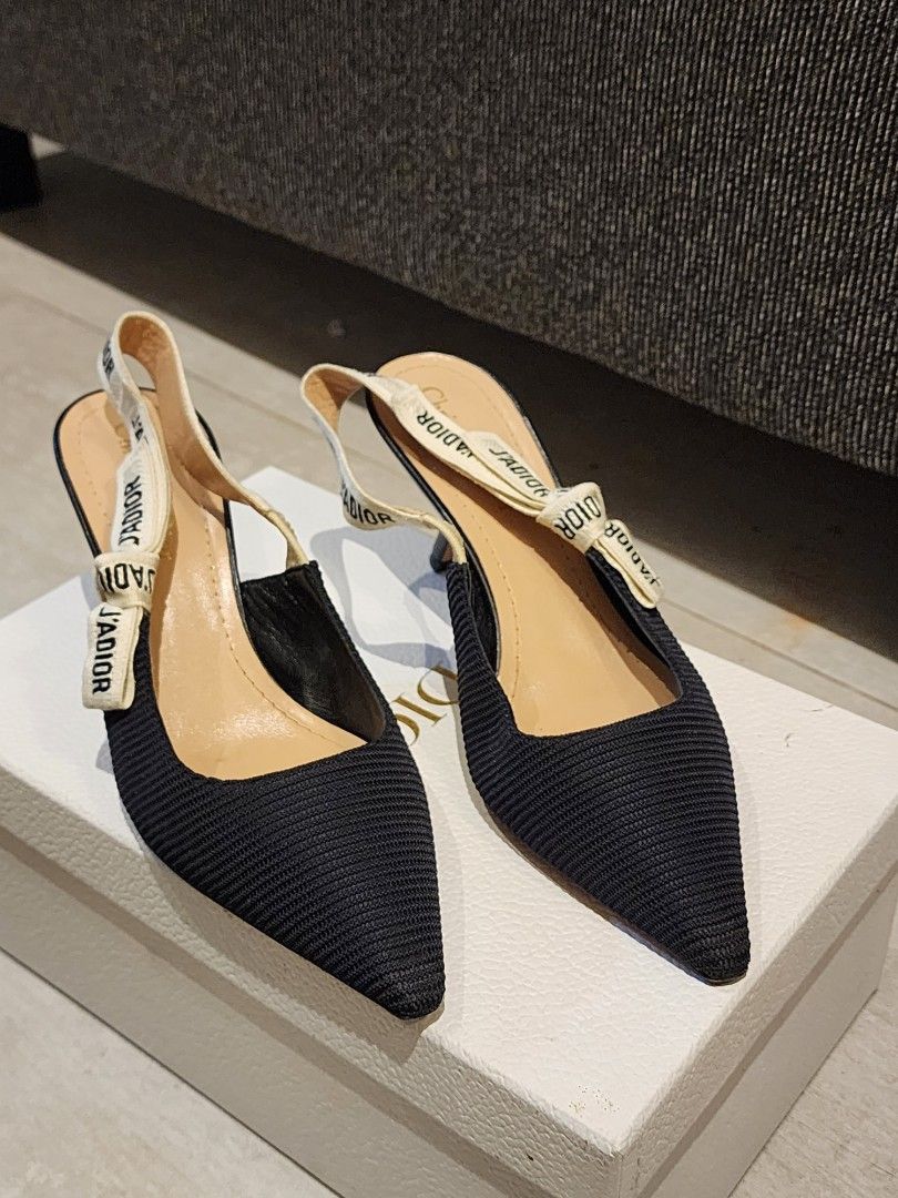 DIOR J'Adiore Slingback Pumps (Category: Heels) located in Makati City. Submitted by ejsgmd (Listing ID 1424993582, Image 1). Description: DIOR J'Adiore Slingback Pumps in Nior (Black) Size 37.5 With Box, Dust bag and complimentary pendant Bought in DIOR Paris, France on May 2022 SRP equivalent to P60,000 Worn only 5 times.