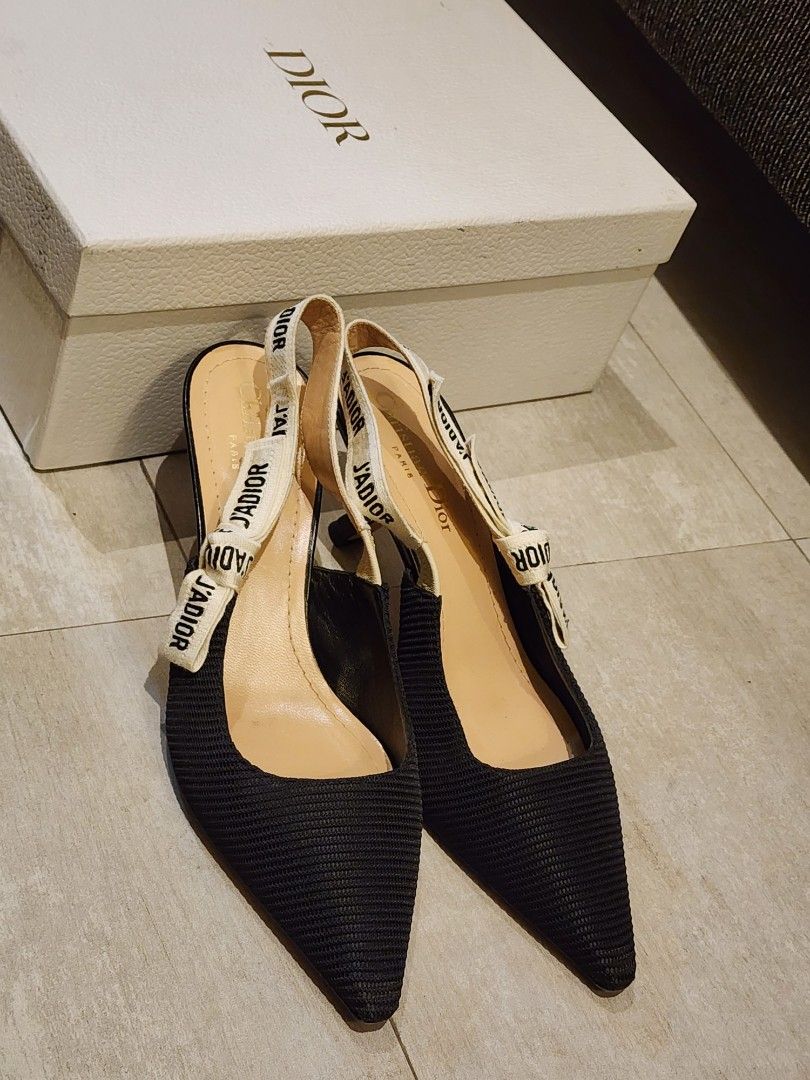 DIOR J'Adiore Slingback Pumps (Category: Heels) located in Makati City. Submitted by ejsgmd (Listing ID 1424993582, Image 3). Description: DIOR J'Adiore Slingback Pumps in Nior (Black) Size 37.5 With Box, Dust bag and complimentary pendant Bought in DIOR Paris, France on May 2022 SRP equivalent to P60,000 Worn only 5 times.