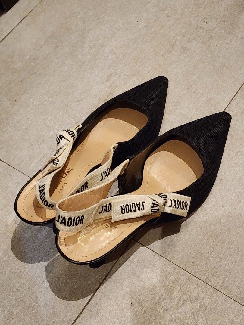 DIOR J'Adiore Slingback Pumps (Category: Heels) located in Makati City. Submitted by ejsgmd (Listing ID 1424993582, Image 2). Description: DIOR J'Adiore Slingback Pumps in Nior (Black) Size 37.5 With Box, Dust bag and complimentary pendant Bought in DIOR Paris, France on May 2022 SRP equivalent to P60,000 Worn only 5 times.