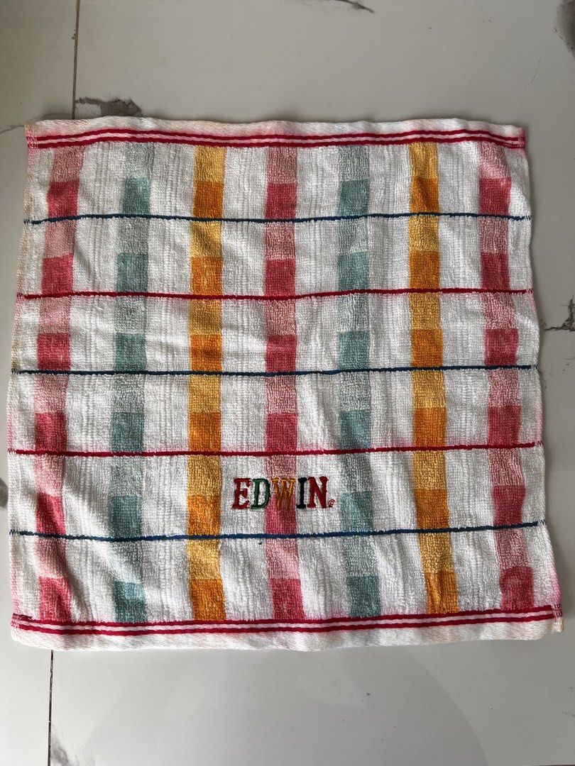 EDWIN Face Towel (Category: Bath) located in Cavite. Submitted by slumbermanila (Listing ID 1424996314, Image 1). Description: - EDWIN face towel - Checkered design - Embroidered EDWIN logo - Soft and absorbent material - Perfect for everyday use - Available for meetups in Tanza, Cavite.