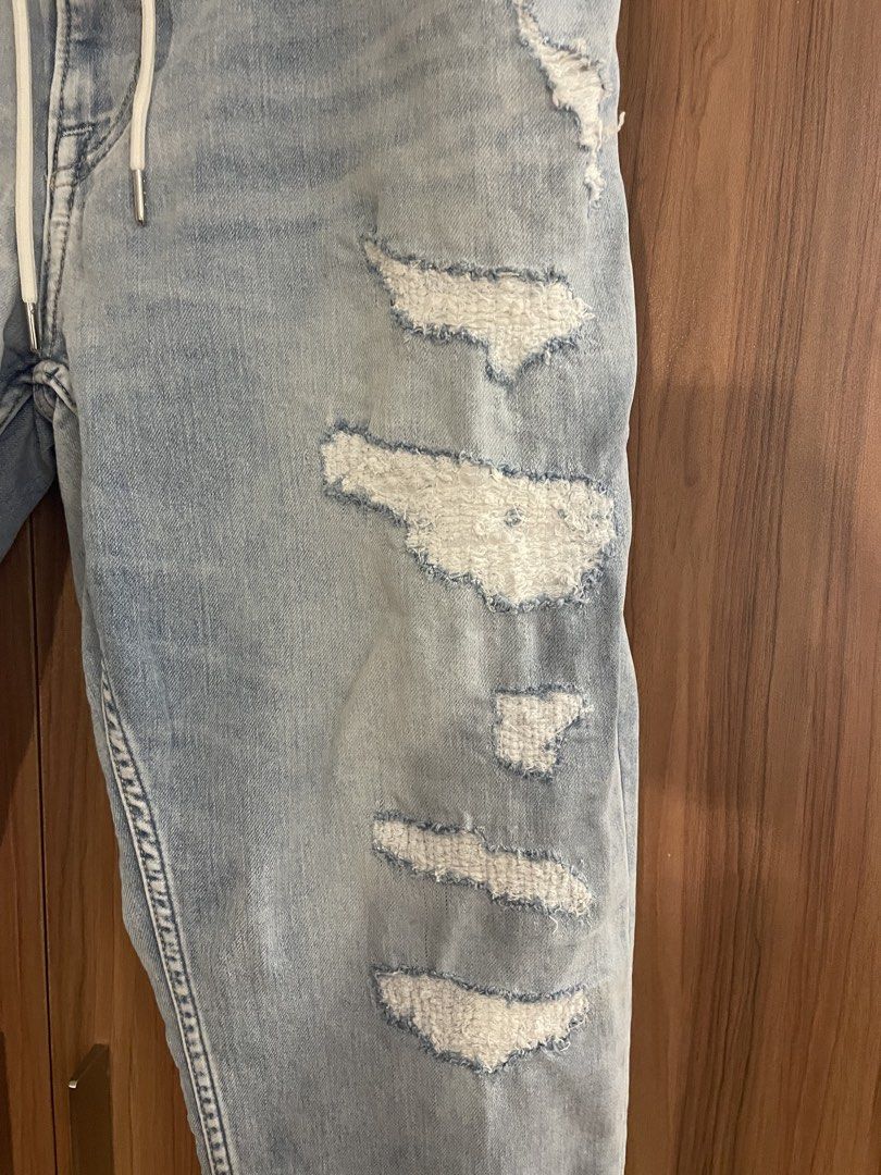 H&M Tapered Regular Fit Distressed Jeans (Category: Jeans) located in Pasig City. Submitted by pub__low (Listing ID 1425024034, Image 3). Description: Not ukay. Decluttering. W 18” L 38” Buyer to book preferred courier Or Thru gogoexpress Gcash!.