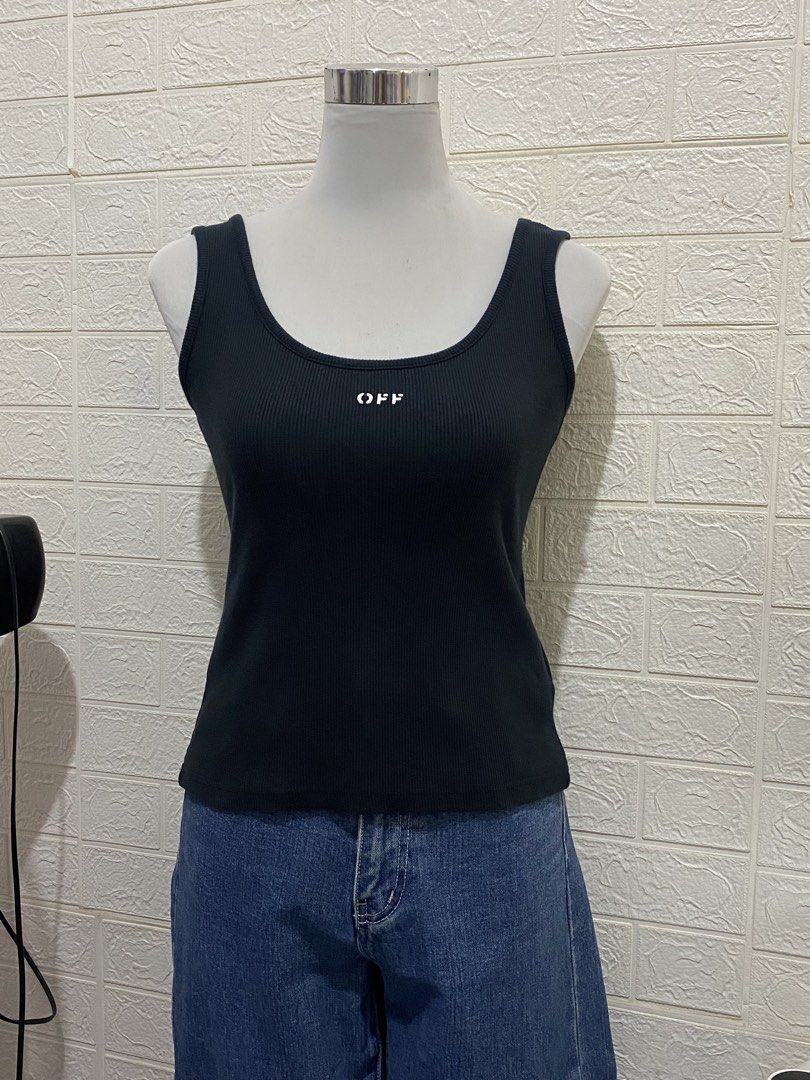 OFF-WHITE Off Stamp ribbed-knit tank top - Size Small (Category: Sleeveless) located in Manila. Submitted by anneeem (Listing ID 1420713055, Image 1). Description: - Not sure if authentic - Size: Small - Color: Black - Material: Ribbed knit.