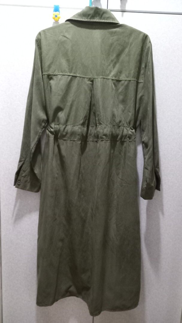 Olive Green Long Coat with Belt (Category: Coats, Jackets and Outerwear) located in Manila. Submitted by miss66449 (Listing ID 1424893854, Image 2). Description: slit both sides.