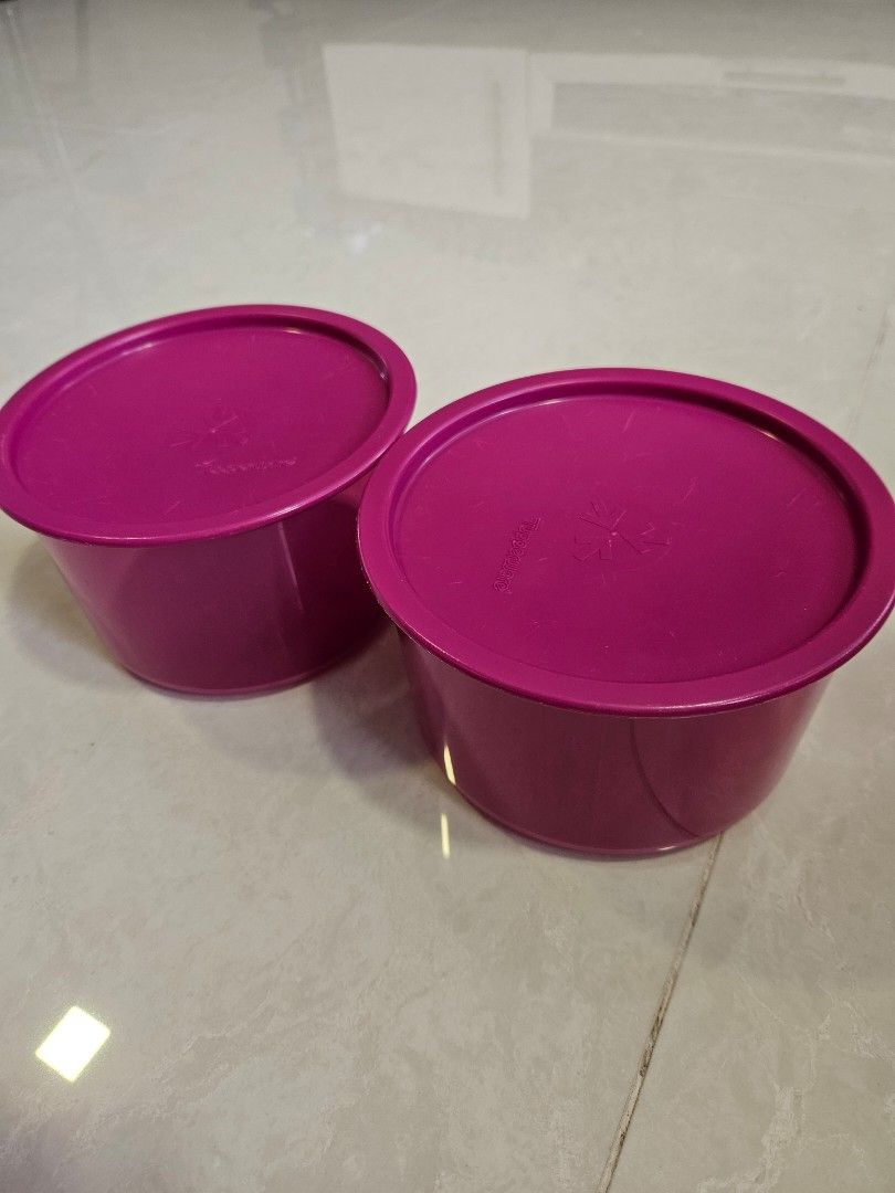 One Touch Tupperware Pink Canisters