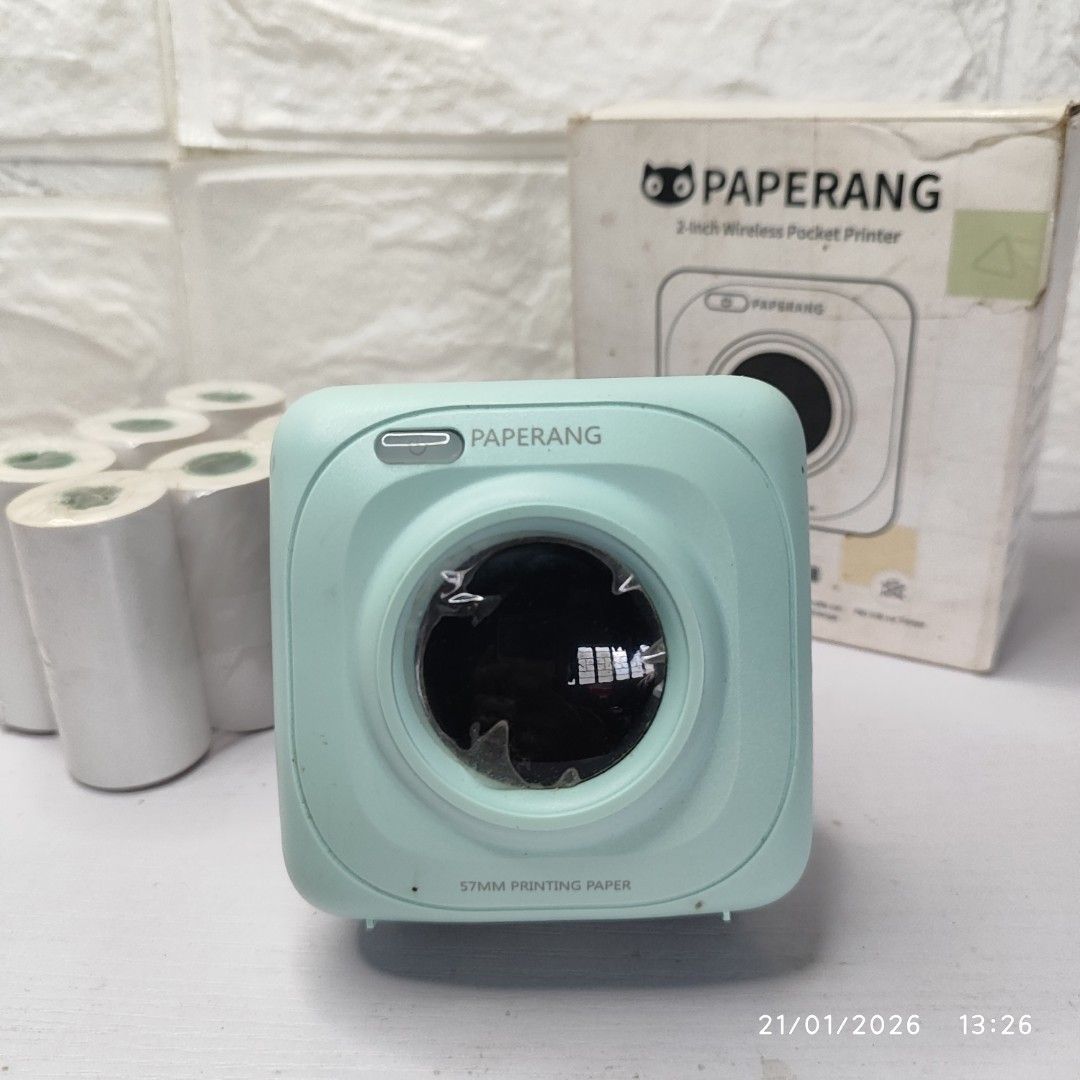 Mini Printer 🖨️ Paperang P1A1 2-inch Wireless Pocket Printer (Category: Printers, Scanners & Copiers) located in Makati City. Submitted by senzuki_thriftshop (Listing ID 1424891001, Image 1). Description: Can print parcel waybill with sticker rolls.