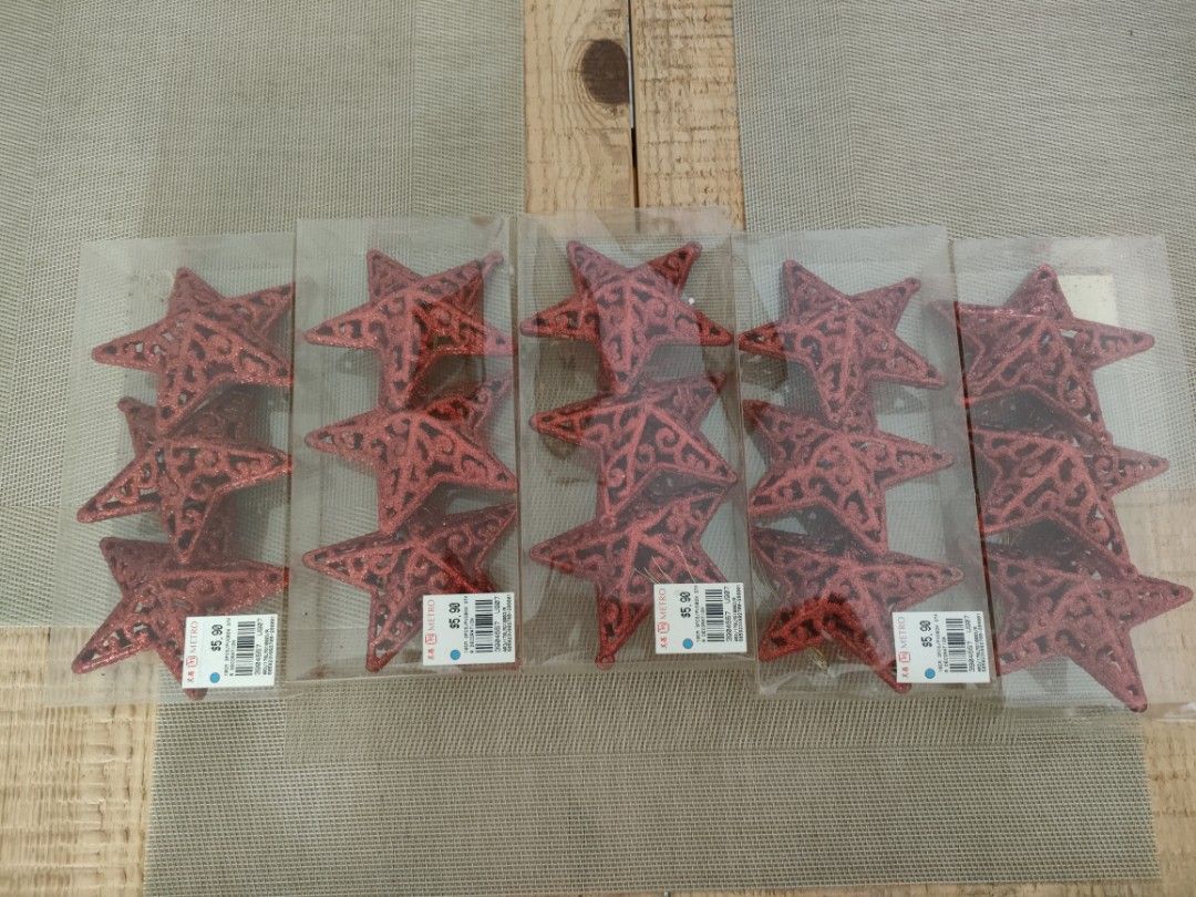 Red Glitter Star Christmas Ornaments - New