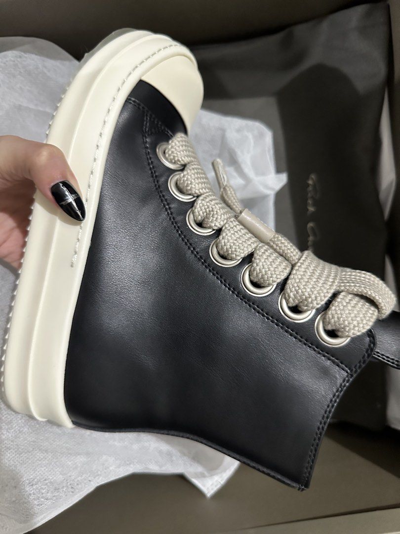 Rick Owens Jumbo Lace Sneakers (Category: Sneakers) located in Manila. Submitted by luvsosa (Listing ID 1424906793, Image 3). Description: -Available in High Cut/ Low Cut -All sizes are available -Mens/Womens -With Box and Tote Bag -MOP: Gcash or Bank Transfer -MOD: J&T or Lalamove.