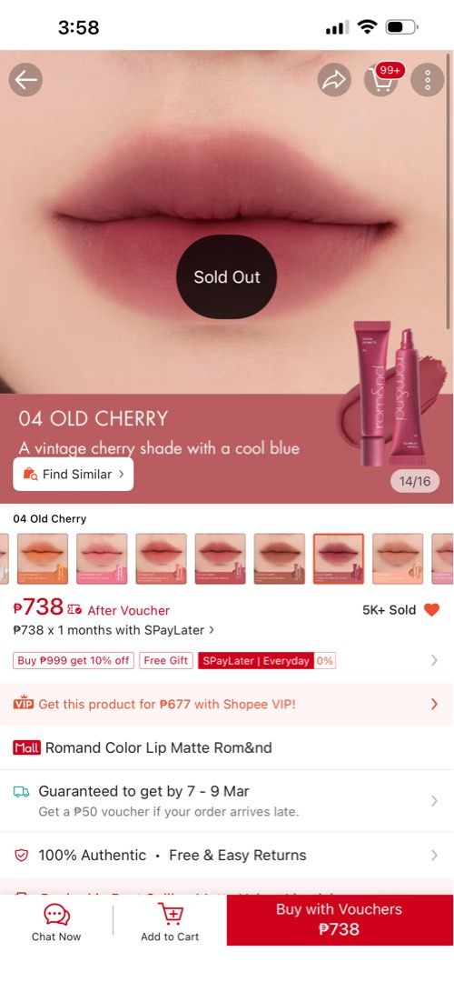 Romand Color Lip Matte - 04 Old Cherry (Category: Makeup) located in San Pablo. Submitted by katielol (Listing ID 1424953826, Image 1). Description: Accidentally bought 2, selling 1..