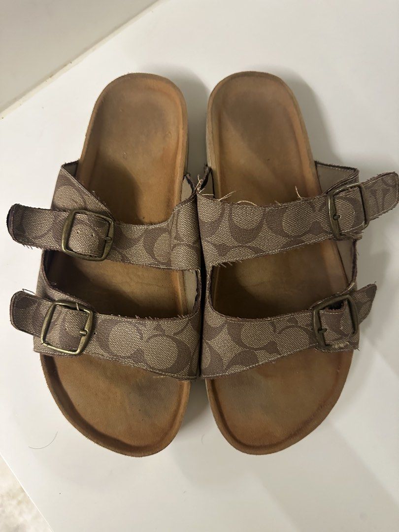 Sandals made from old coach bags (Category: Slippers & Slides) located in Makati City. Submitted by rms24601 (Listing ID 1424961944, Image 2). Description: Sandals ala-birkenstock made frommold coach bag. Philippine made :-) Light used .. Size 9US men.