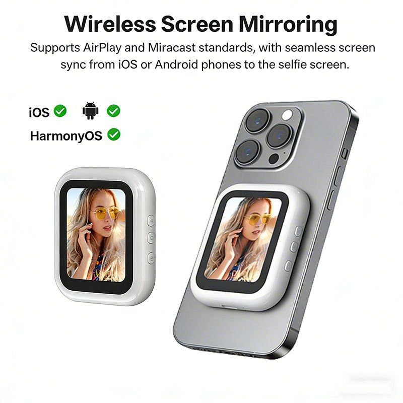Selfie Monitor (Category: Monitor Screens) located in Manila. Submitted by clarawears (Listing ID 1424898164, Image 1). Description: - Selfie Monitor for flawless selfies and videos. - Wireless screen mirroring (AirPlay & Miracast). - Magnetic attachment for secure grip. - 2.4-inch TFT HD display. - Compatible with iOS, Android, and HarmonyOS. - Compact and easy to use..