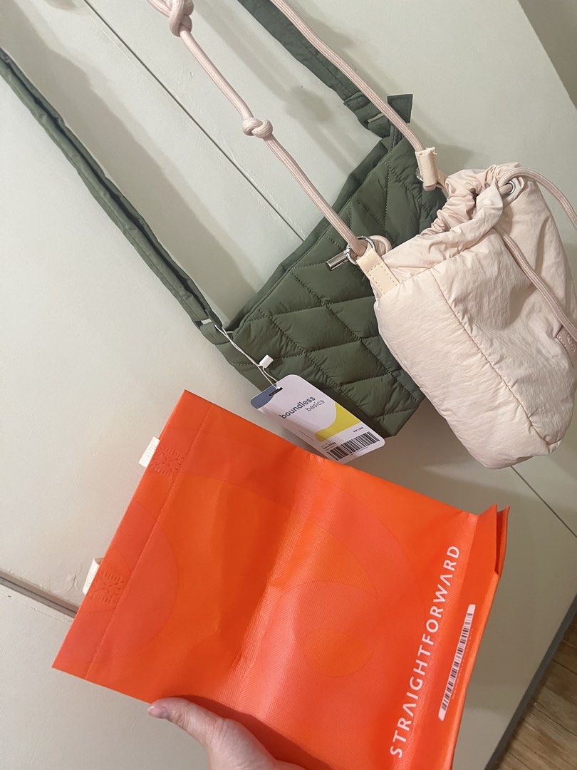 STRAIGHTFORWARD Pink peach tie body shoulder bag (Category: Cross-body Bags) located in Quezon City. Submitted by miareese (Listing ID 1424986196, Image 3). Description: Used once Guaranteed original SRP: 1,500 If you’re gonna buy both pink and green, price is 1,500 for both..