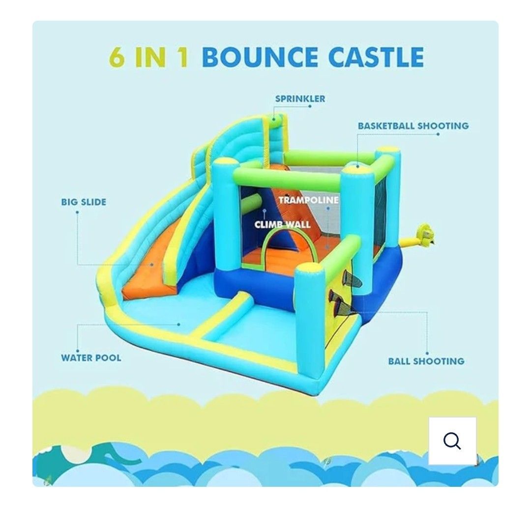 6-in-1 Bounce Castle with Slide (Category: Infant Playtime) located in Manila. Submitted by mayie000009 (Listing ID 1425226922, Image 1). Description: FOR SALE INFLATABLE PLAYGROUND BRANDNEW WITH BLOWER ONHAND 8 PCS AVAILABLE GOOD FOR STARTING BUSINESS PICK UP OR LALAMOVE.