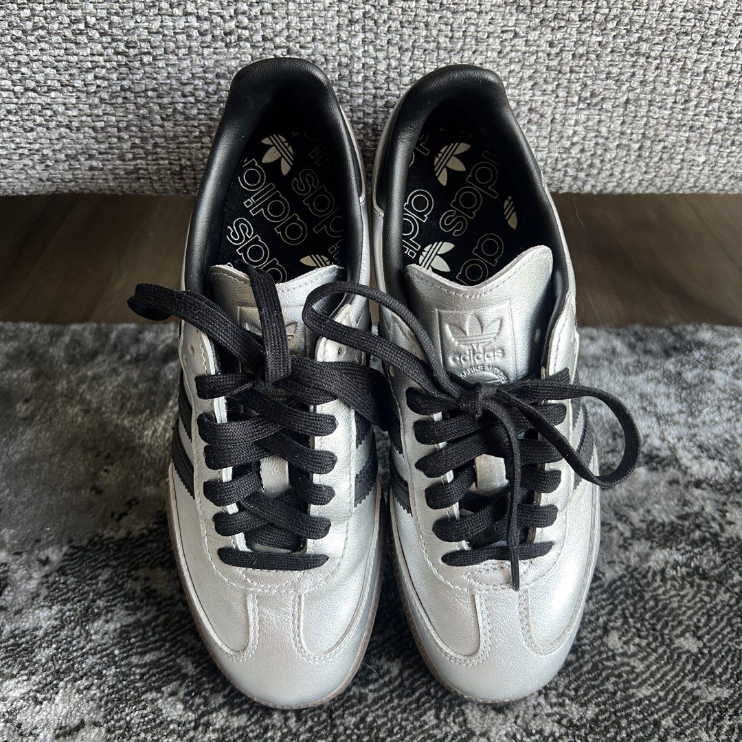 Adidas Samba Silver Metallic/Black/Gum (Category: Sneakers) located in Quezon City. Submitted by Micaaf (Listing ID 1425155591, Image 3). Description: Authentic Samba Silver Metallic/Black/Gum ONCE USED This colorway still retails at 11-12k US 6.5 / UK 5 Brand New - Never been used No box Message me for more info 🙂.