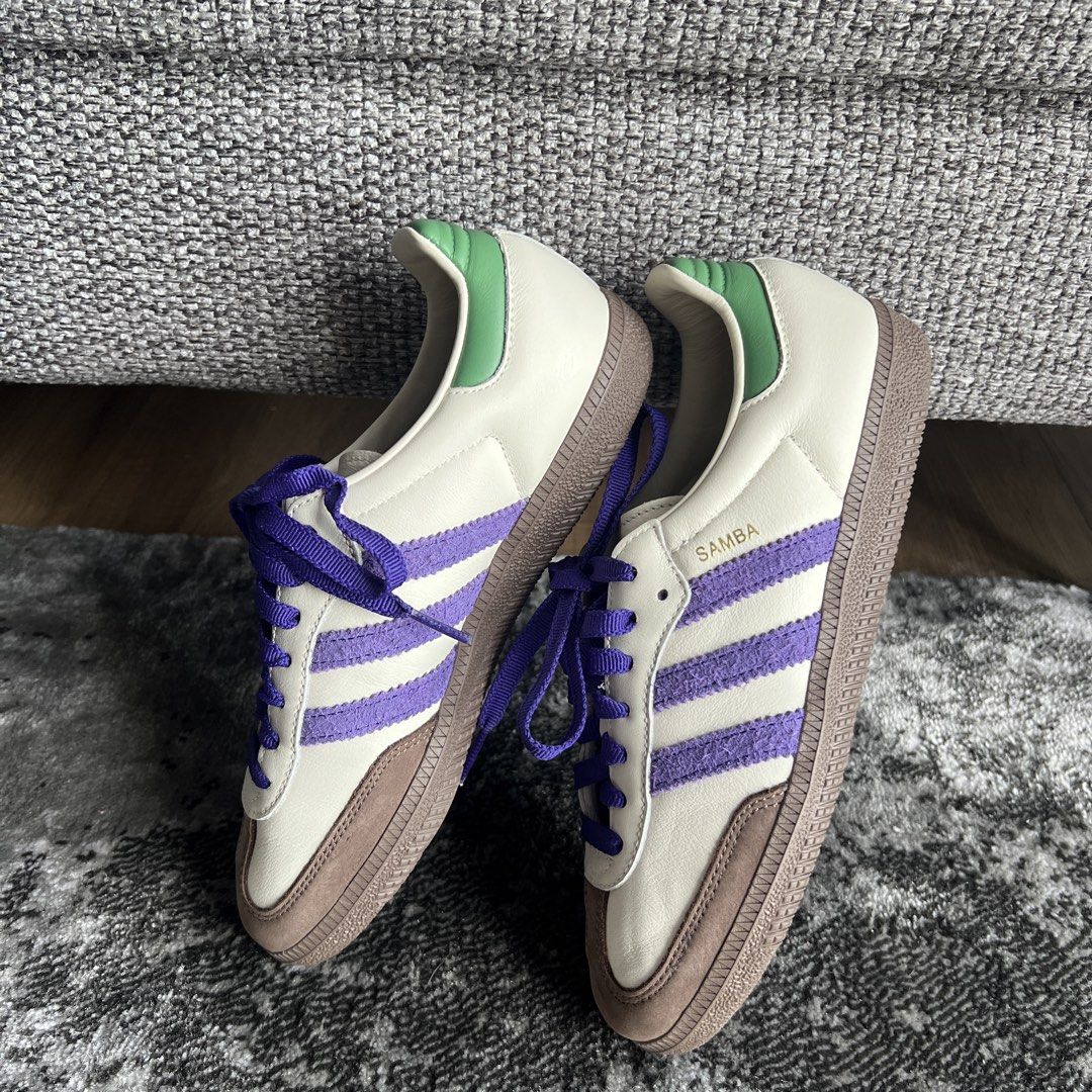Authentic Adidas Samba OG Off White Core Purple Green (Category: Sneakers) located in Quezon City. Submitted by Micaaf (Listing ID 1425149329, Image 3). Description: Authentic Adidas Samba OG Off White Core Purple Green Brown US 6.5 / UK 5 Brand New - Never been used No box This colorway still retails at 12k Message me for more info 🙂 Pasig area .