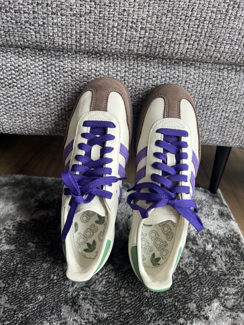 Authentic Adidas Samba OG Off White Core Purple Green (Category: Sneakers) located in Quezon City. Submitted by Micaaf (Listing ID 1425149329, Image 2). Description: Authentic Adidas Samba OG Off White Core Purple Green Brown US 6.5 / UK 5 Brand New - Never been used No box This colorway still retails at 12k Message me for more info 🙂 Pasig area .