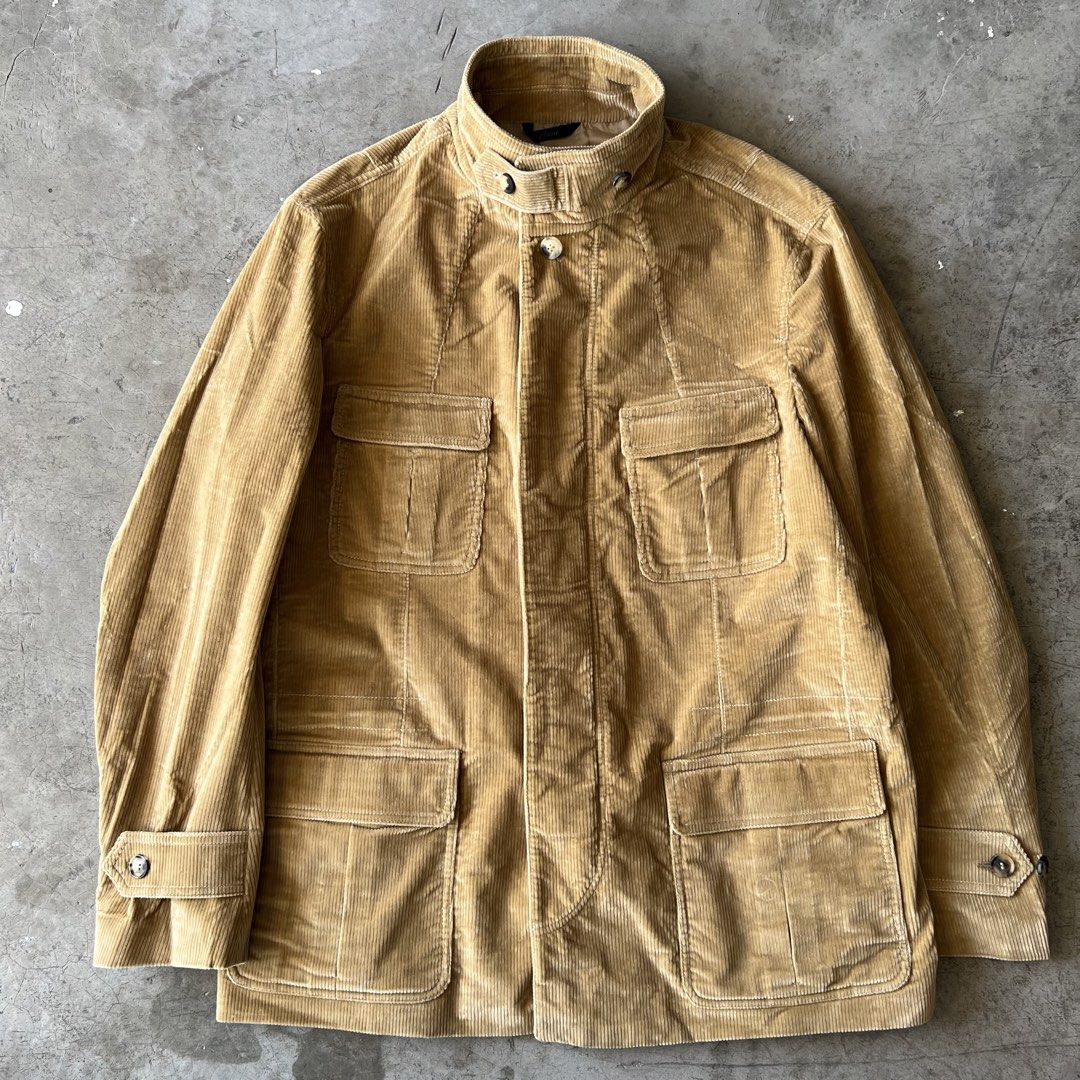 BRIONI - CORDUROY SAHARIANA JACKET (Category: Coats, Jackets and Outerwear) located in Cavite. Submitted by _Gizmo (Listing ID 1425143915, Image 1). Description: Brioni - Corduroy Sahariana Jacket Color: Khaki Size tagged: XXL Measurement Width: 24’ Inch Length: 33’ Inch Shoulder: 19’ Inch Sleeve: 26’ Inch Condition: 9/10 Material: Cotton, Cupro Made In Italy.