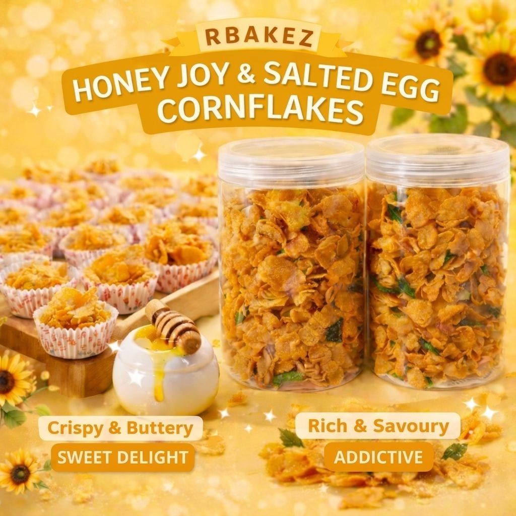 Cornflakes (Category: Homemade Bakes) located in Singapore. Submitted by rz_94 (Listing ID 1424820194, Image 1). Description: Craving a yummy snack? These homemade cornflakes are the perfect treat! They're crispy, golden, and oh-so-delicious. You can see from the pictures that they're carefully packed in individual cups or containers, perfect for sharing (or not!). They're great for any occasion, whether you're looking for a quick bite or somethi