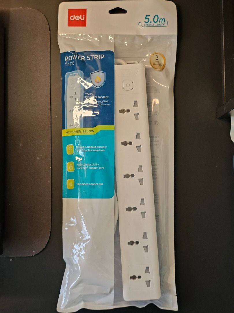 Deli Power Strip ET406 5.0m (Category: Cables & Adaptors) located in Manila. Submitted by fifipin (Listing ID 1425098436, Image 1). Description: Deli Power Strip ET406 5.0m Sealed Location: BGC / SM MOA Payment Options: Maya, GCash or BPI.
