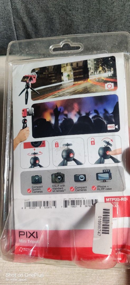 Manfrotto PIXI Mini Tripod (Category: Tripods & Monopods) located in Baguio. Submitted by ferns_garage.0924 (Listing ID 1425117635, Image 3). Description: Manfrotto PIXI Mini Tripod, designed for compact cameras and smartphones. It is a compact and lightweight support. The tripod is red and black. It is designed in Italy. The box includes a Canon sticker. Brand New condition packaging/box not mint scan pics for reference and other details wysiwyg