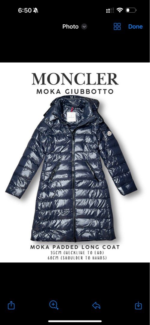Moncler Moka Giubbotto Long Down Coat (Category: Coats, Jackets and Outerwear) located in Taguig. Submitted by aa_decluttering (Listing ID 1425222151, Image 1). Description: Selling only! Moncler Moka long puffer coat. This coat is in immaculate, like-new condition, having only been worn once. With store receipt inclusion Details: • Model: Moka Giubbotto (Long Padded Coat) • Color: Navy Blue • Size: 0 • Condition: Like new (worn only once) • Incl