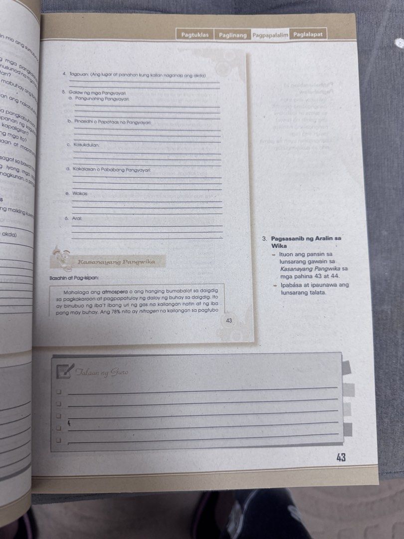 Phoenix Grade 6 Teachers Wraparound Edition (Category: Textbooks) located in Taguig. Submitted by dearestcatlady (Listing ID 1425071306, Image 3). Description: Grade 6 Teachers Wraparound Edition textbook from Phoenix Publishing House. It covers Wika at Pagbasa para sa Elementarya, aligned with the K to 12 curriculum. The authors are Emily V. Marasigan and Louie C. Tesalona, with Alma M. Dayag as the coordinator. It includes an ICT enhanced secti