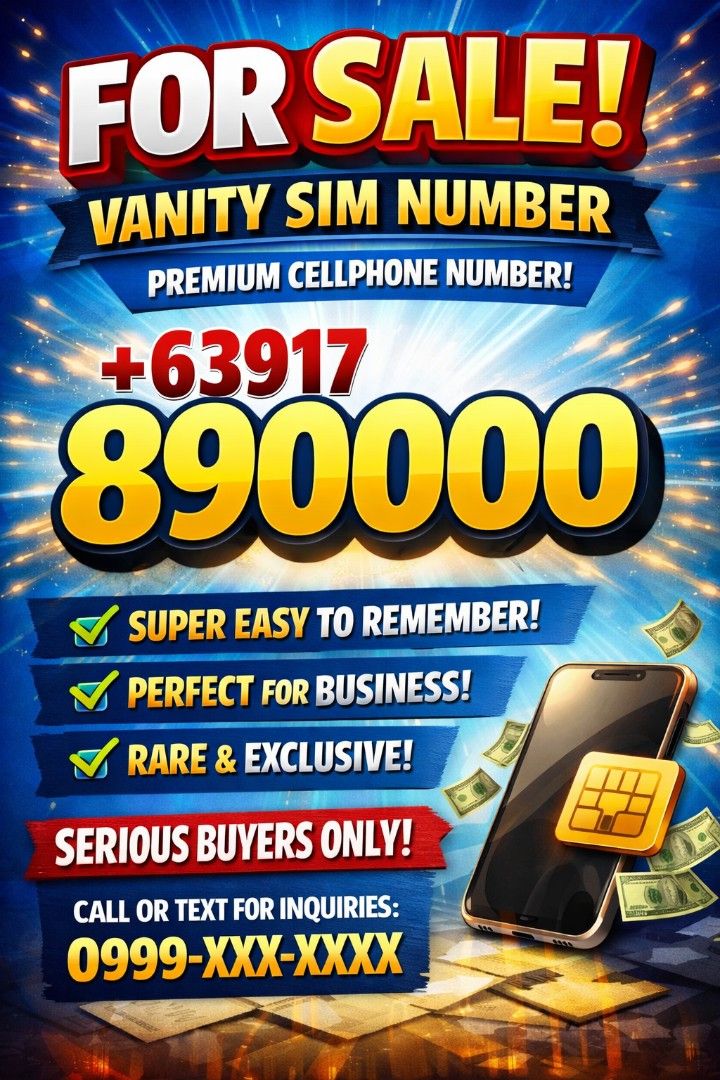 Premium Vanity SIM Number +63917 890000 (Category: Sim Cards) located in Manila. Submitted by t888_c888 (Listing ID 1425214681, Image 1). Description: 🔥 PREMIUM VANITY NUMBER FOR SALE 🔥 📱 +63 917890000* Rare and extremely easy-to-remember Globe Platinum / 0917 vanity mobile number. Perfect for business owners, brokers, influencers, or anyone who wants a powerful and memorable contact number. ✨ Why this number is valuable: • Repeating 789+ 000 