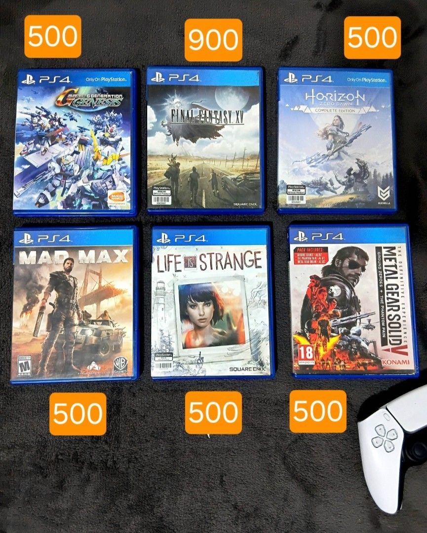 PS4 and PS3 Games - Various Titles 2 (Category: PlayStation) located in Las Pinas. Submitted by preciousthingsph (Listing ID 1425134603, Image 2). Description: Selling a variety of PS4 games. Titles include Final Fantasy XV, Horizon Zero Dawn: Complete Edition, Life is Strange, Mad Max, Metal Gear Solid V: The Definitive Experience, and more. Also available: SD Gundam G Generation Genesis, NieR:Automata, and Assassin's Creed Origins. Some games a